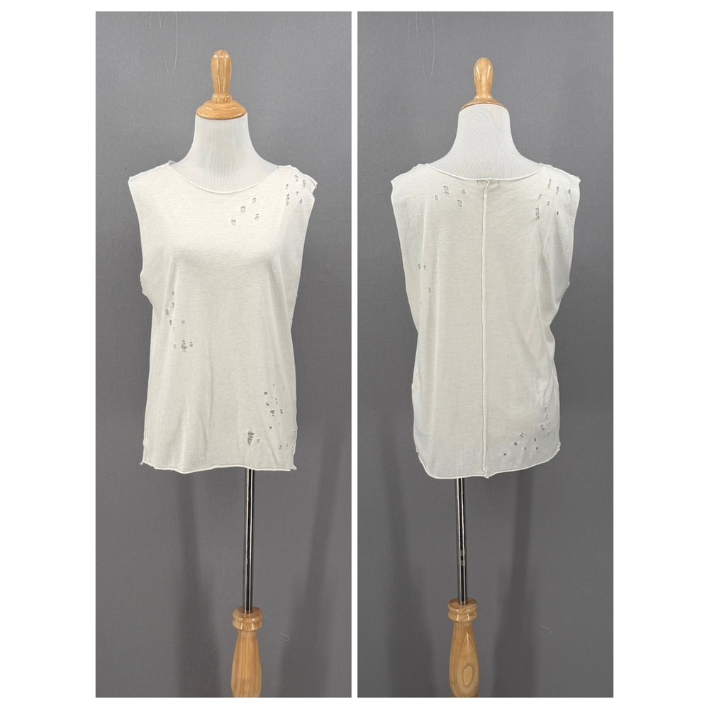 R13 Sleeveless Top Women Large Cream Distressed Cotton Cashmere Japanese Fabric